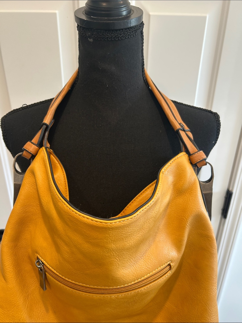 Mustard Yellow Hobo Style Shoulder Bag Faux Leather Slouchy Gold Yellow - Picture 8 of 11